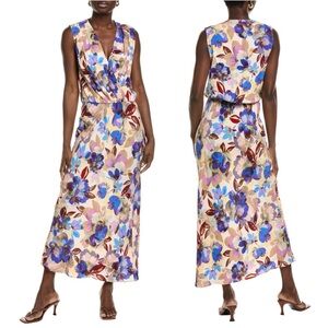 Favorite Daughter Nita Cream Burgundy Blue Floral Maxi Dress S Wedding Guest